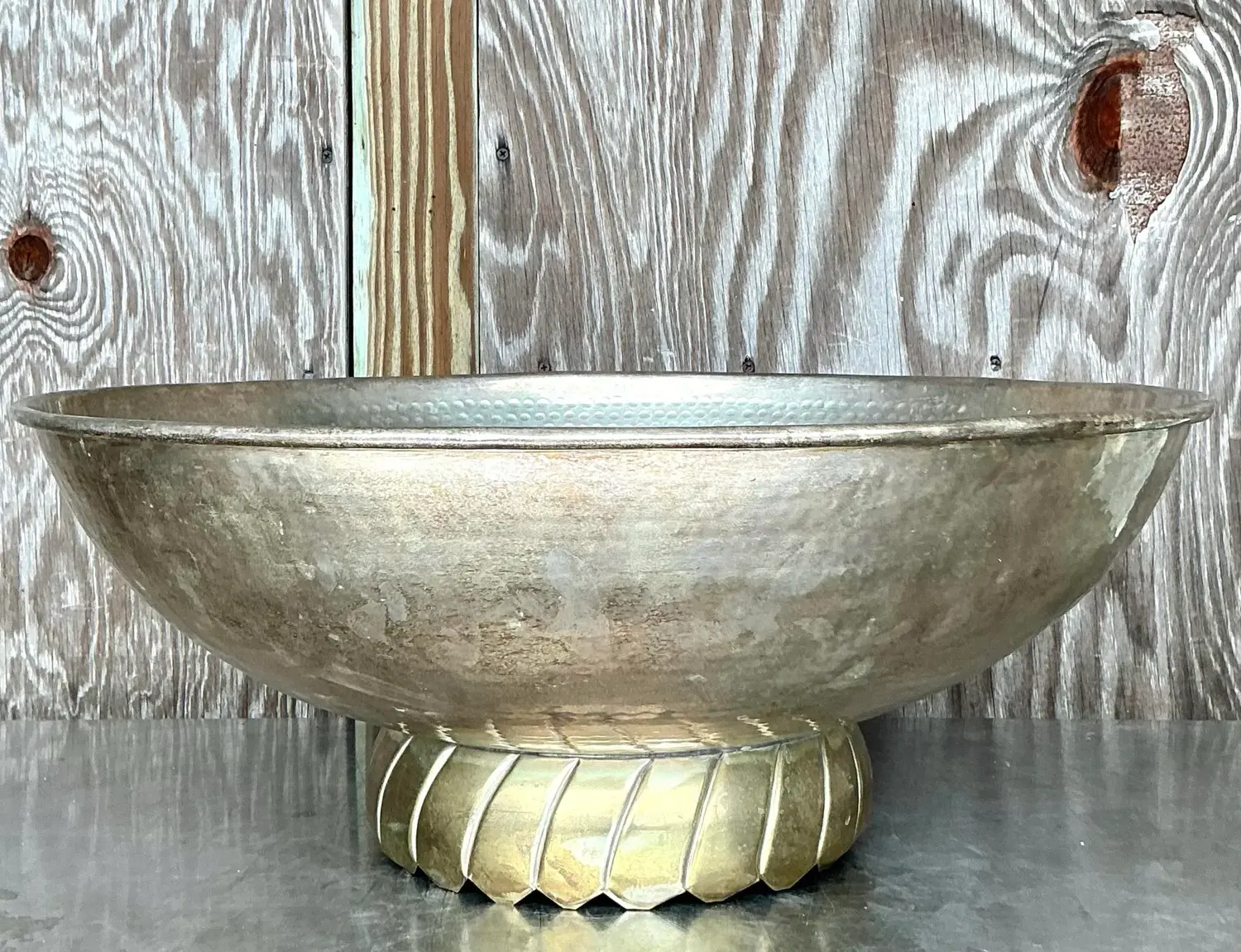 Vintage Boho Hammered Silverplate Bowl - Top view