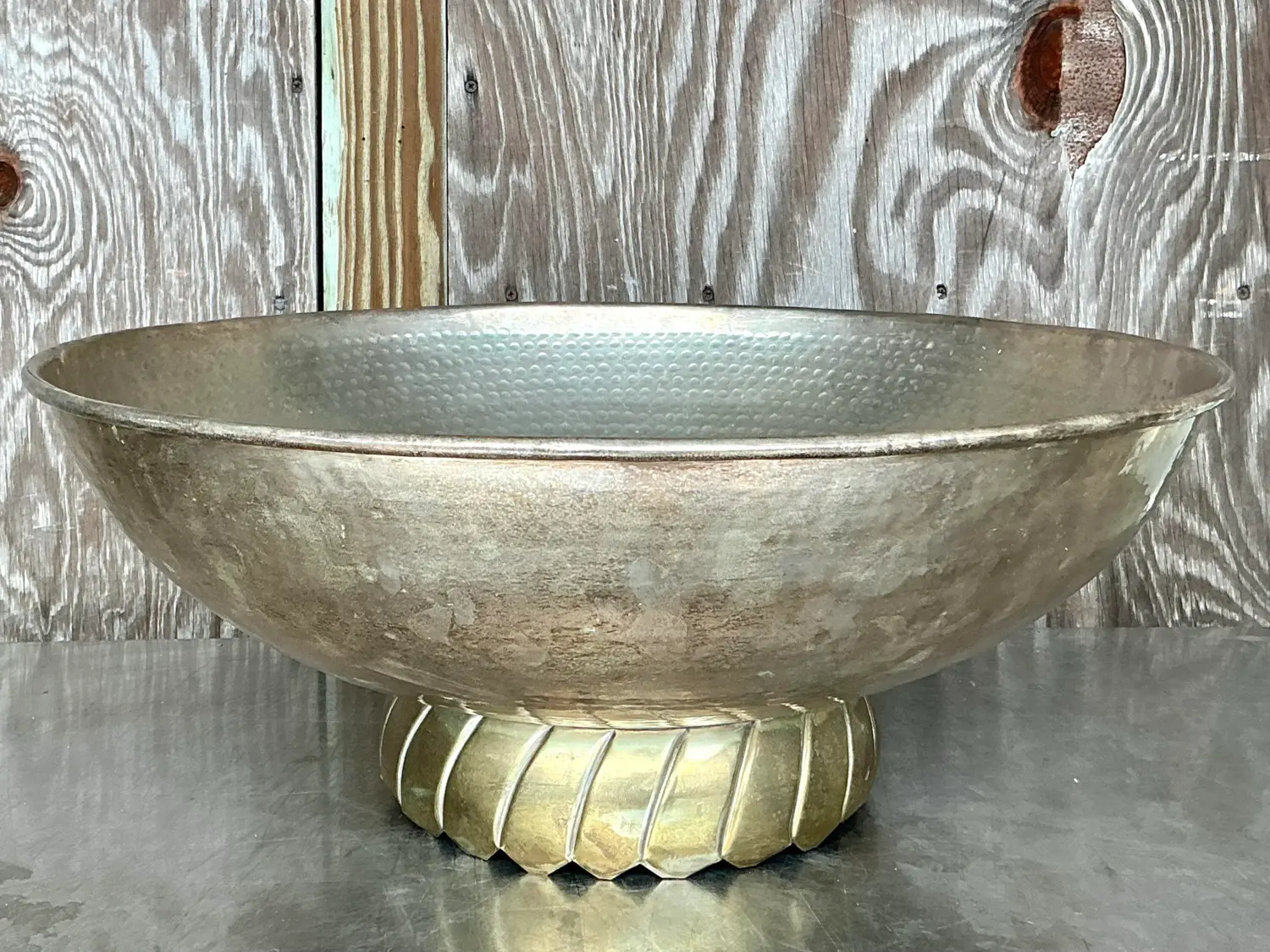 Vintage Boho Hammered Silverplate Bowl - Detail view