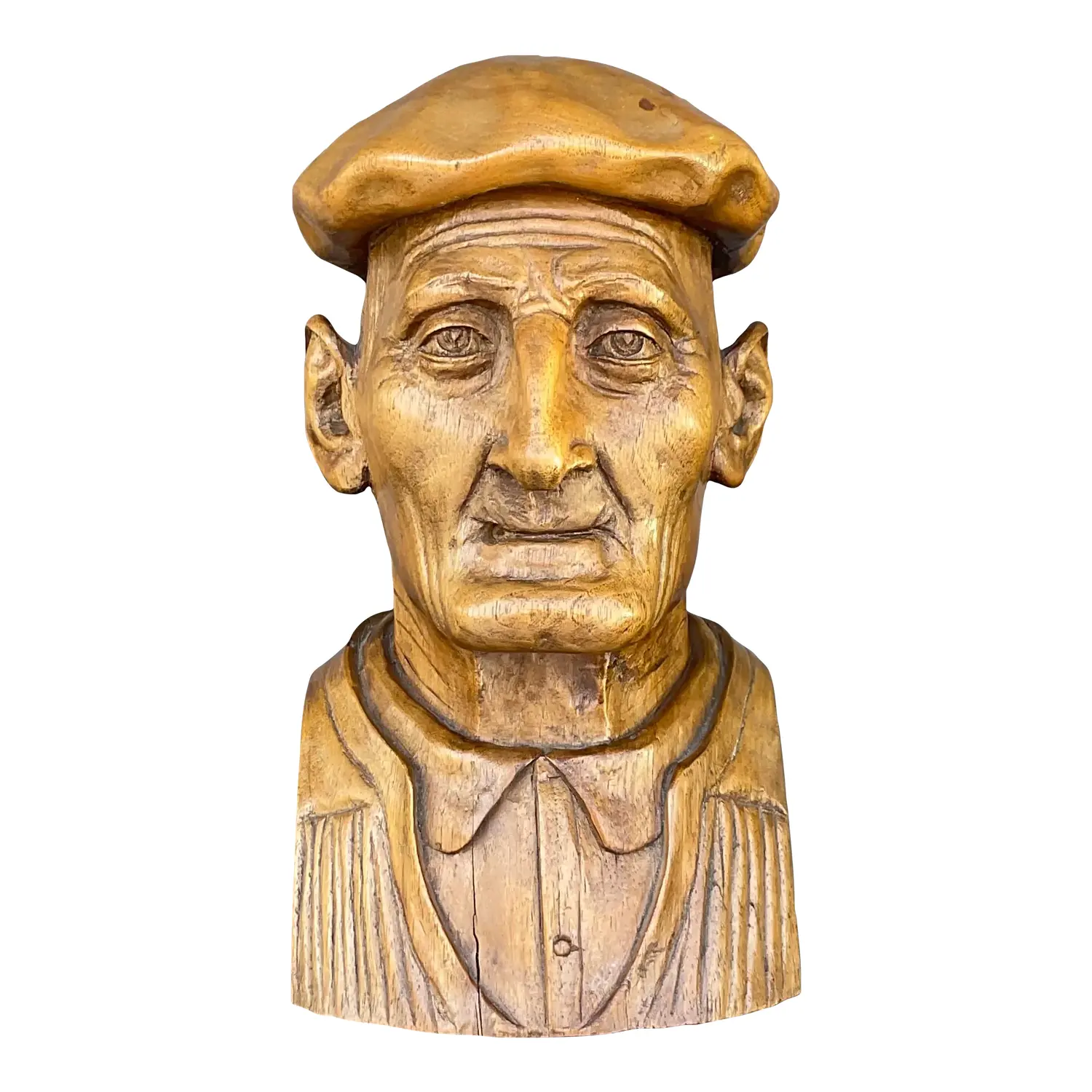 Vintage Boho Hand Carved Bust of Man