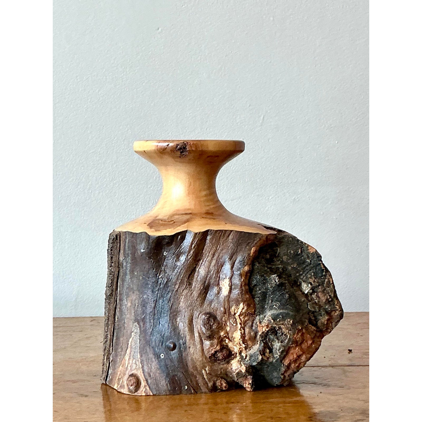 Vintage Boho Hand Carved Cypress Knot Vase - Detail view