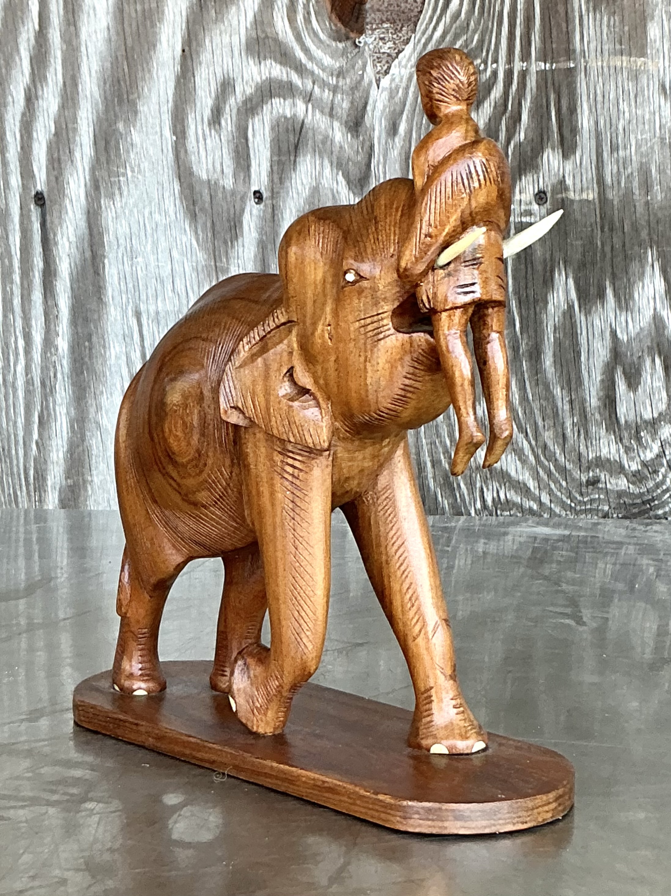 Vintage Boho Hand Carved Elephant - Top view