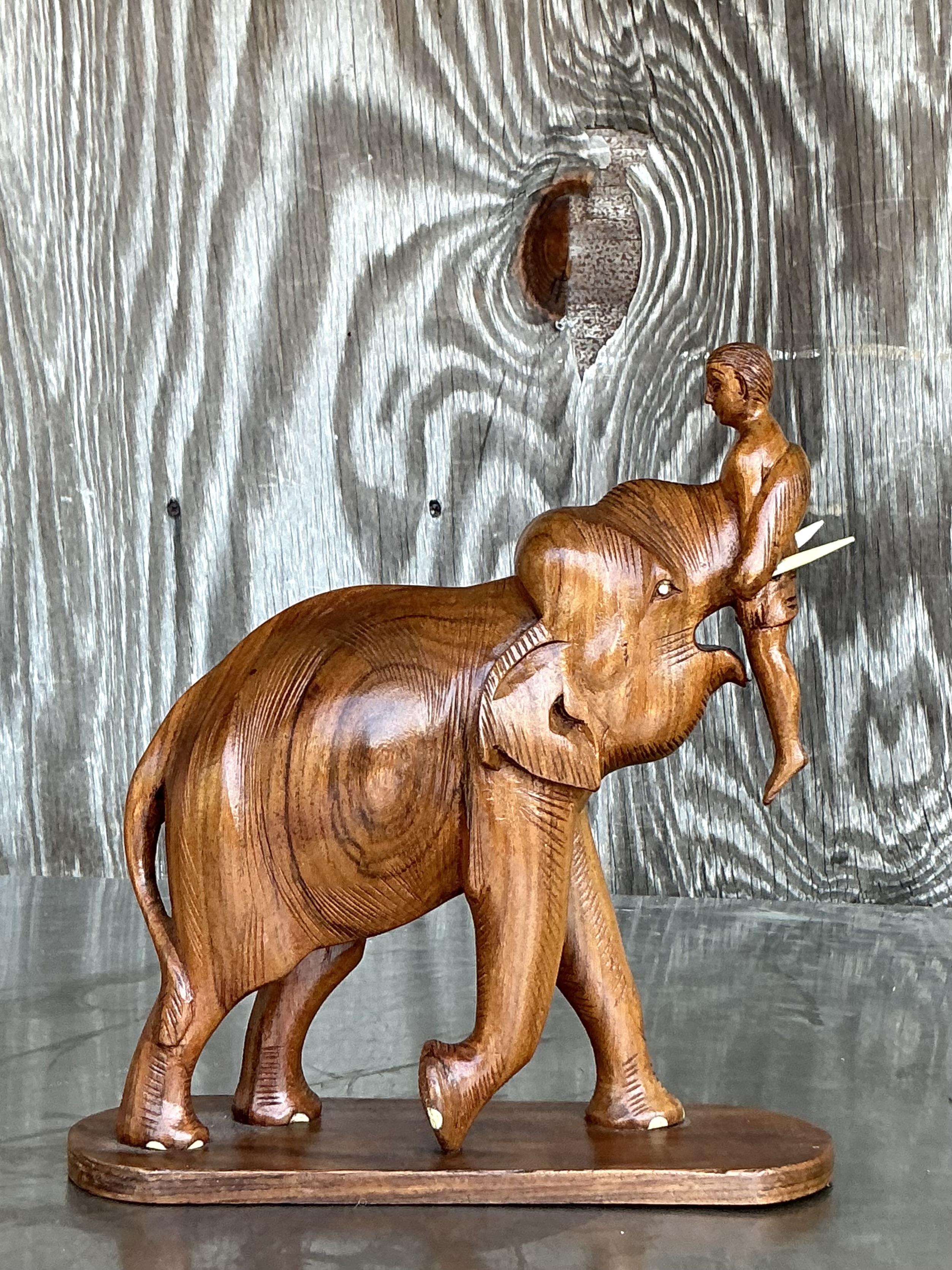 Vintage Boho Hand Carved Elephant - Side view