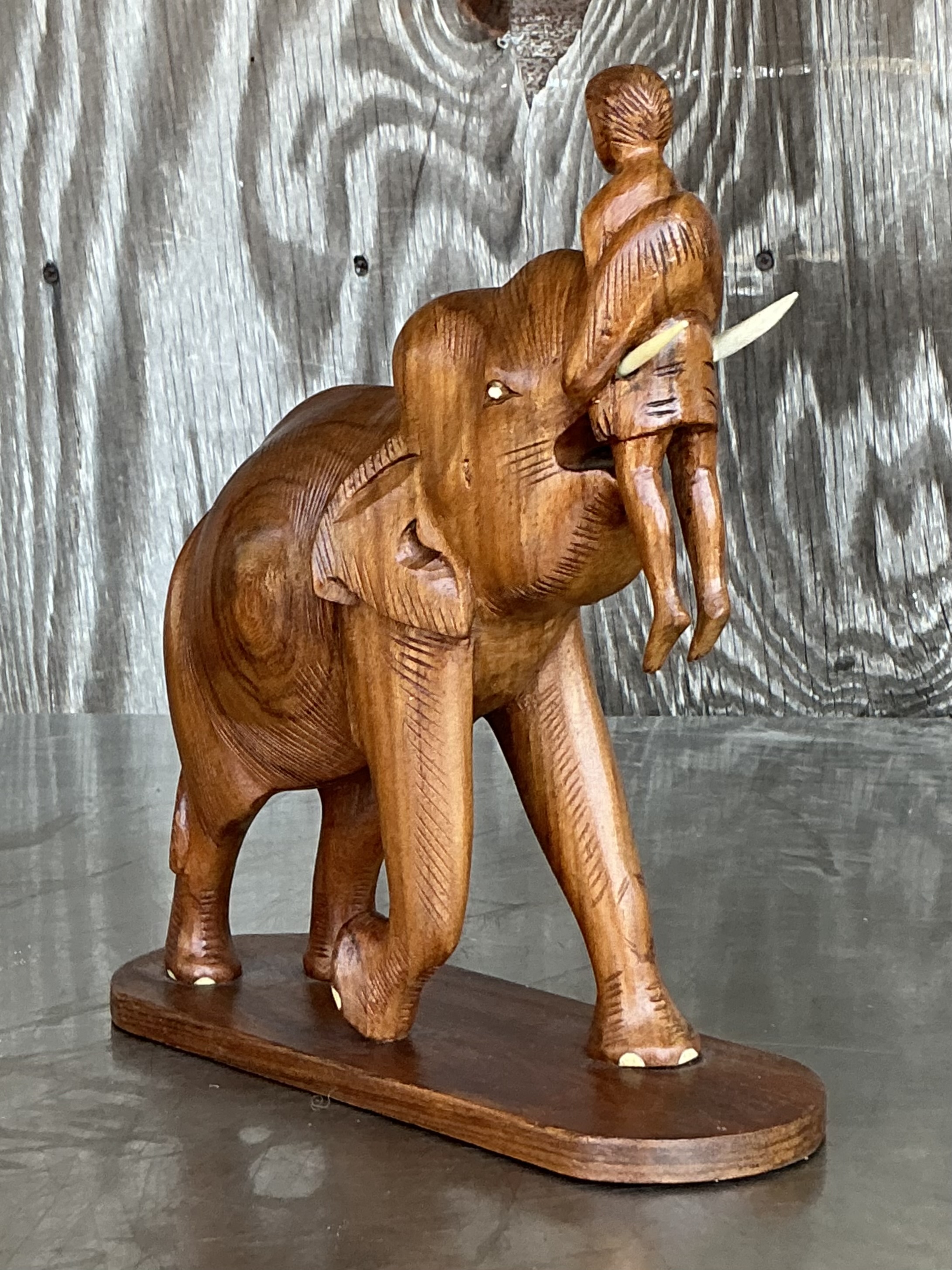 Vintage Boho Hand Carved Elephant - Back view