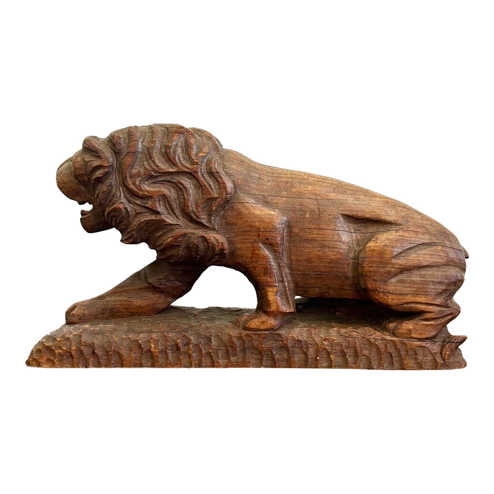 Vintage Boho Hand-Carved Lion Sculpture - Detail view