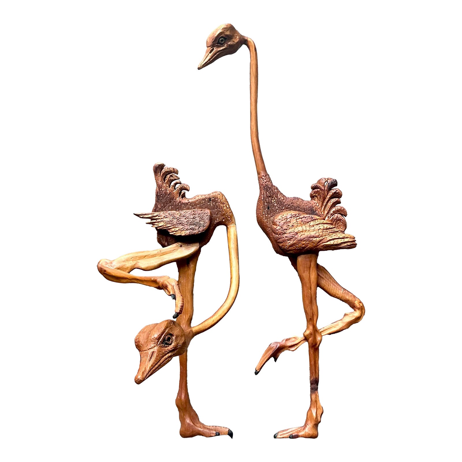Vintage Boho Hand Carved Ostrich - A Pair - Detail view