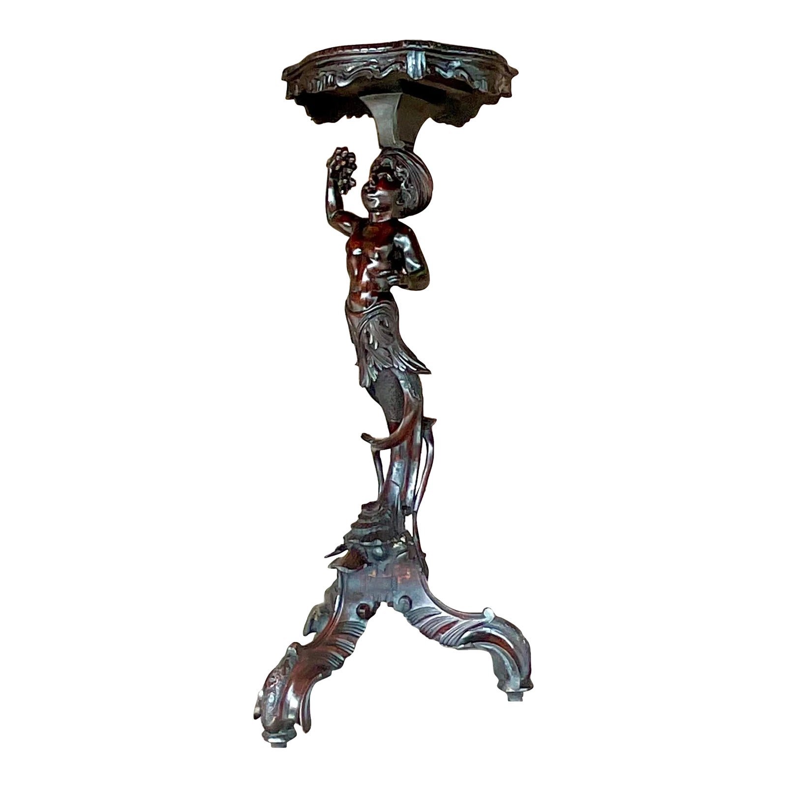 Vintage Boho Hand Carved Serpent Pedestal