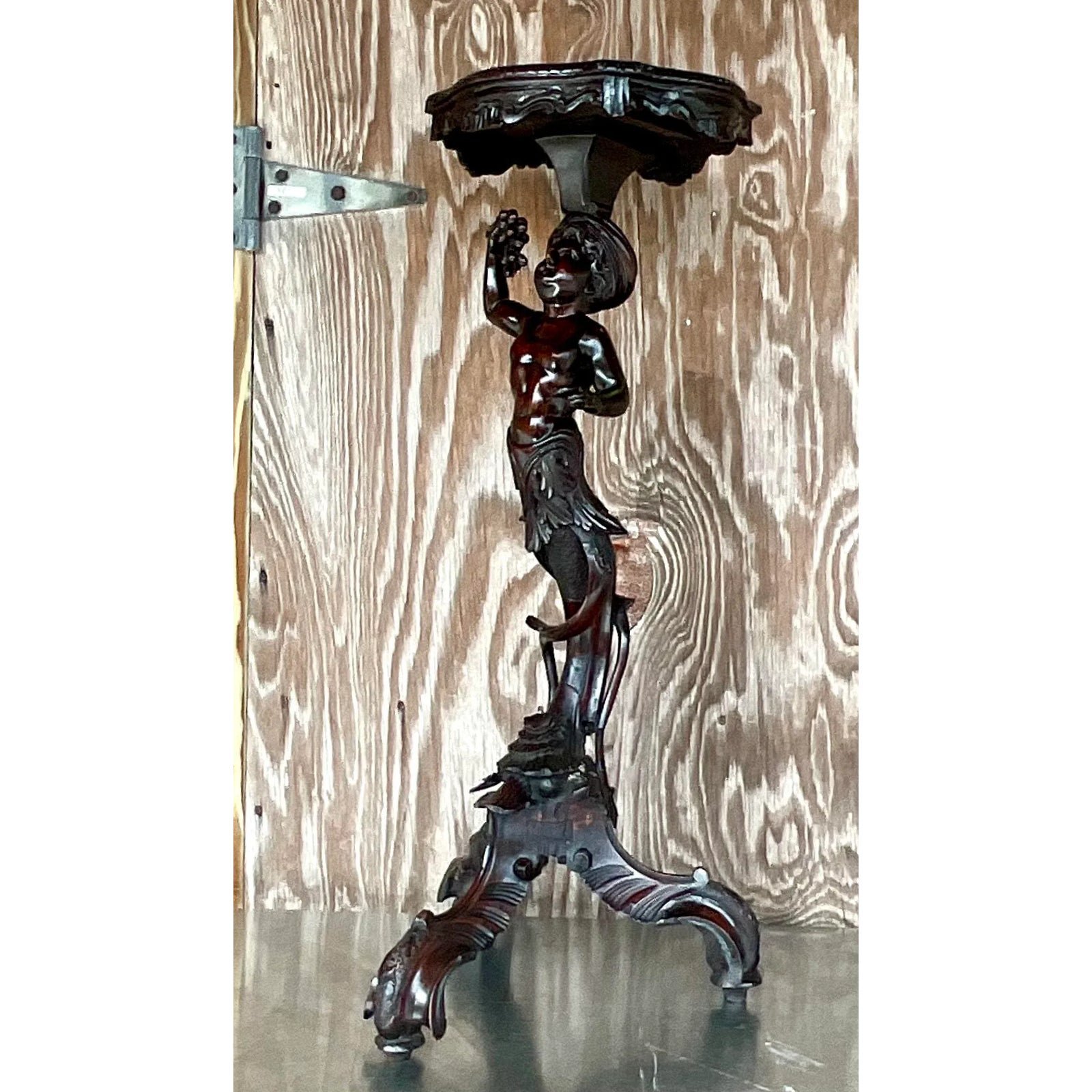 Vintage Boho Hand Carved Serpent Pedestal - Top view