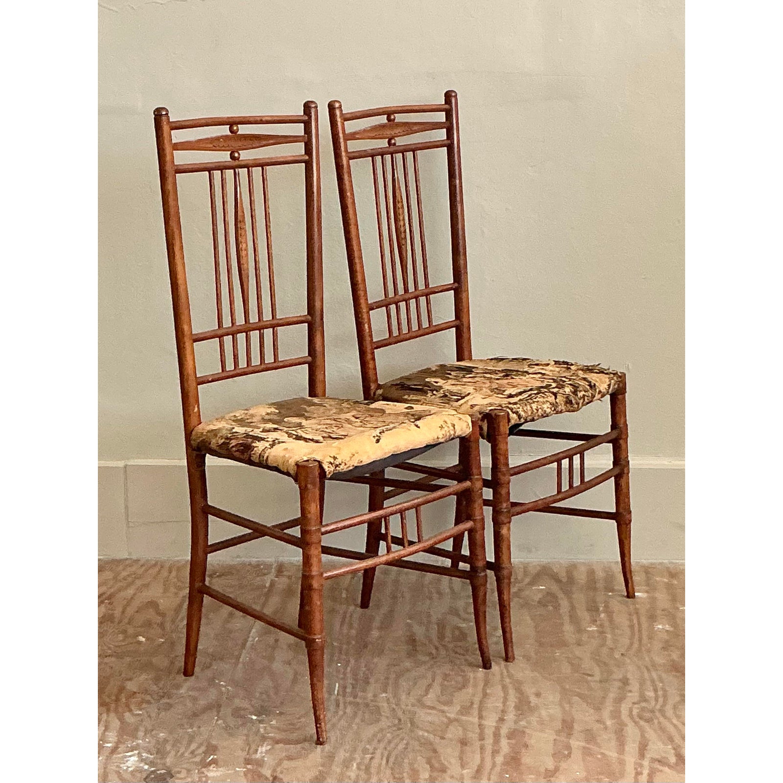 Vintage Boho Hand Carved Side Chairs - A Pair - Back view