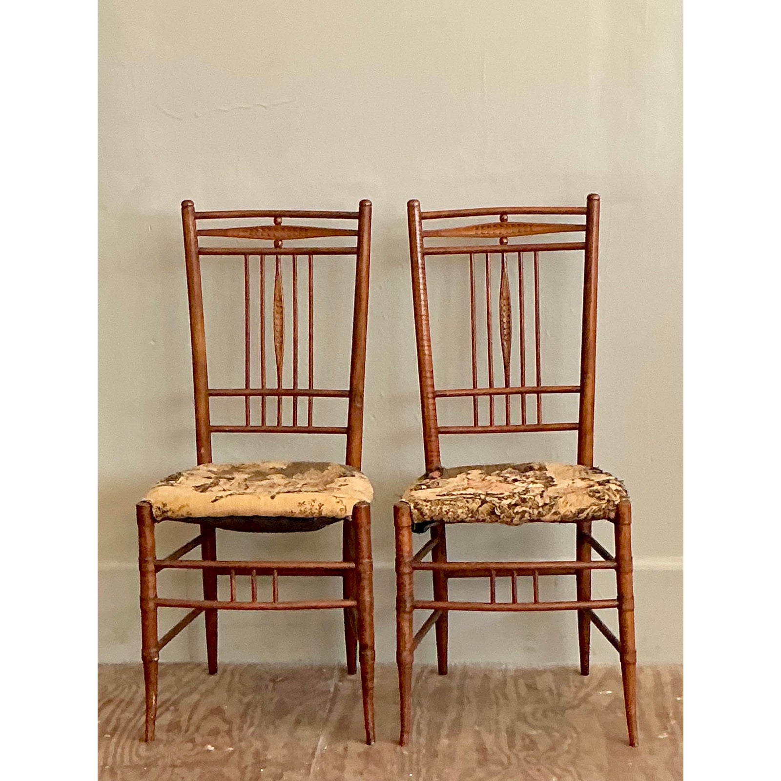 Vintage Boho Hand Carved Side Chairs - A Pair - Side view