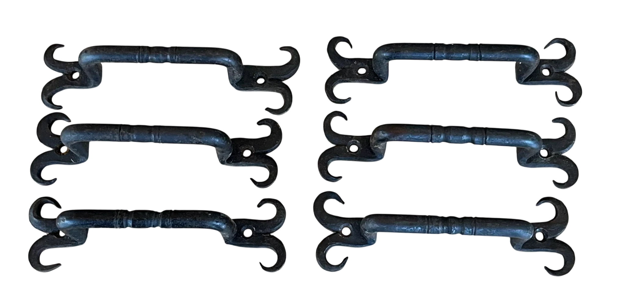 Vintage Boho Hand Forged Cast Iron Handle - Set of 6 - Detail view