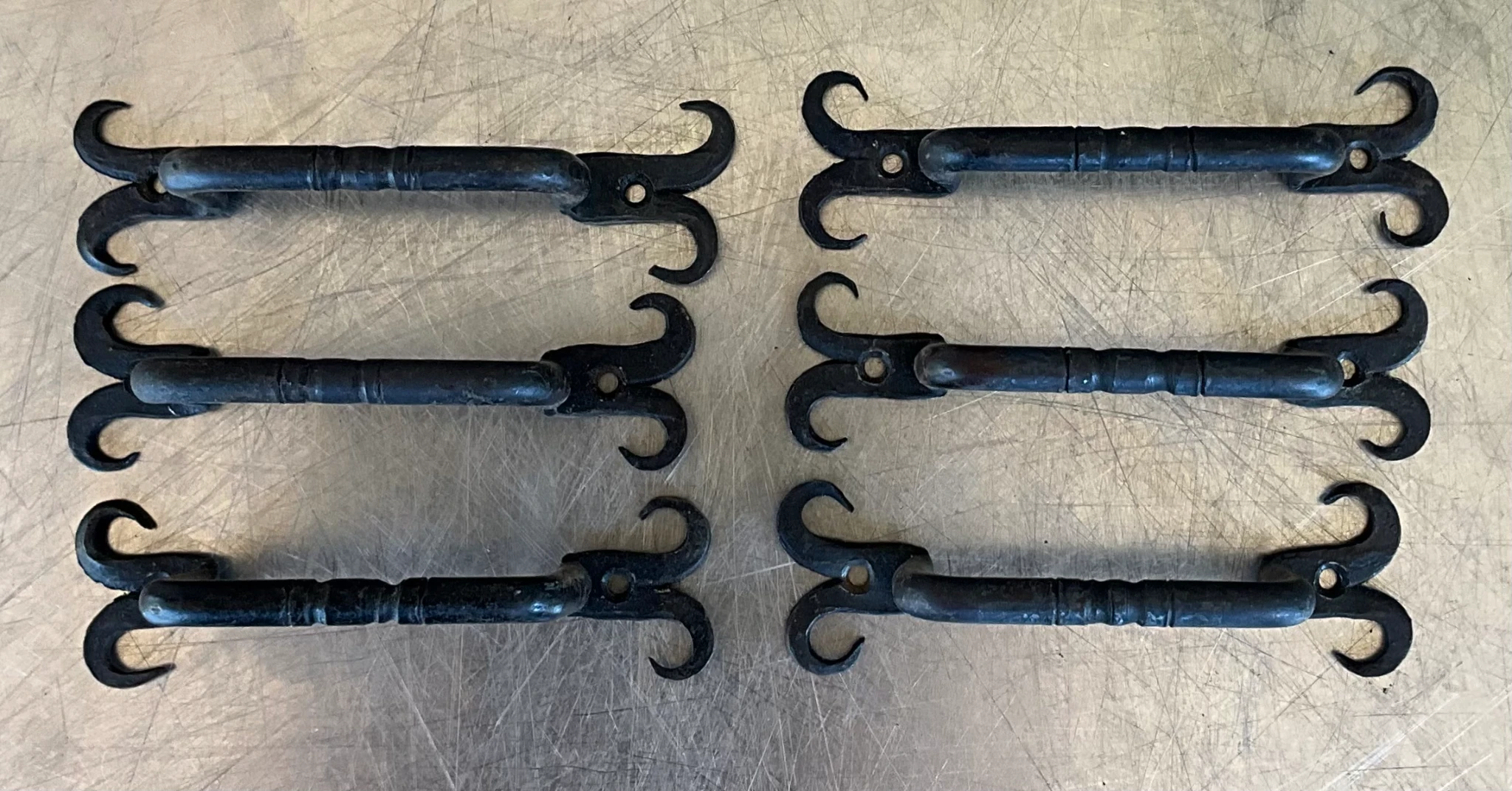 Vintage Boho Hand Forged Cast Iron Handle - Set of 6 - Back view