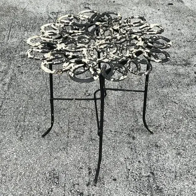 Vintage Boho Hand Forged Horseshoe Table - Side view
