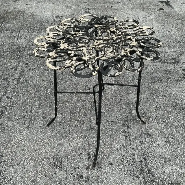 Vintage Boho Hand Forged Horseshoe Table - Top view