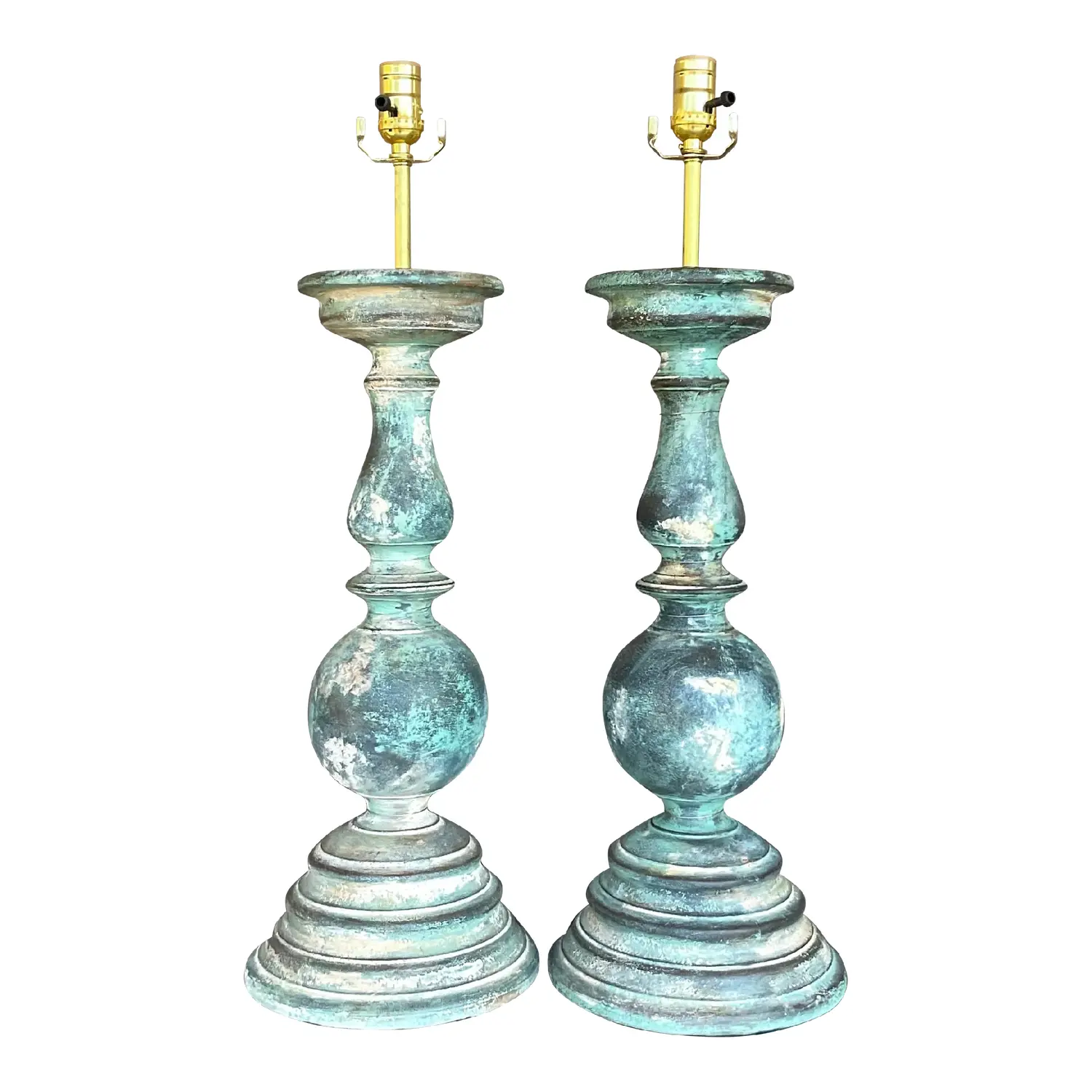 Vintage Boho Hand Painted Balustrade Lamps - a Pair