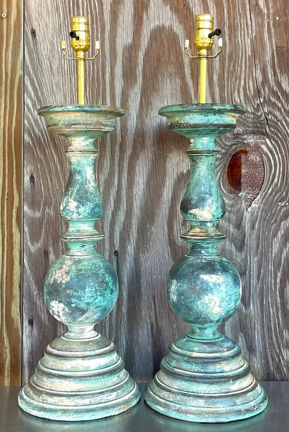 Vintage Boho Hand Painted Balustrade Lamps - a Pair - Side view