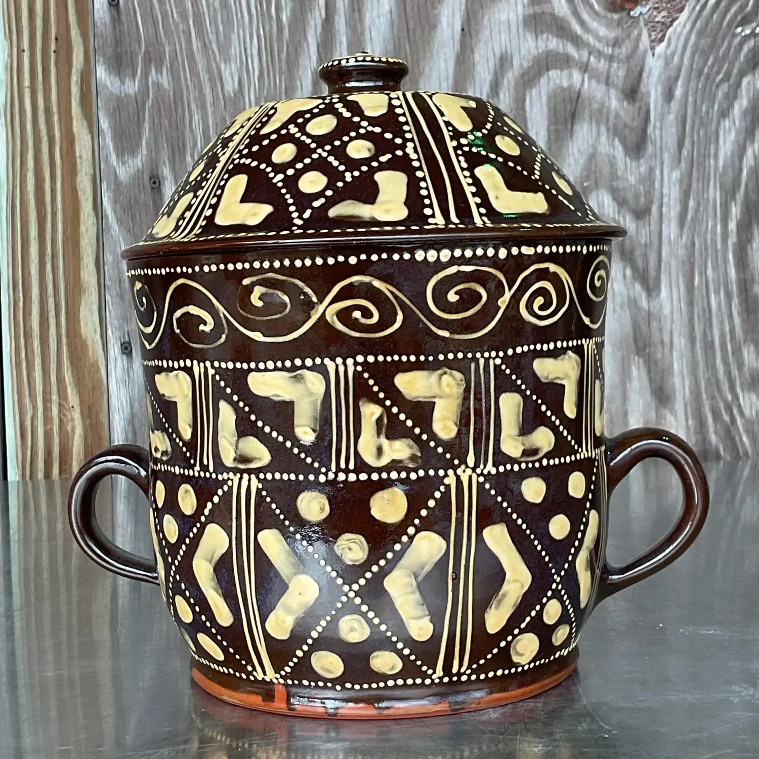 Vintage Boho Hand Painted Ceramic Chocolate Pot - Detail view