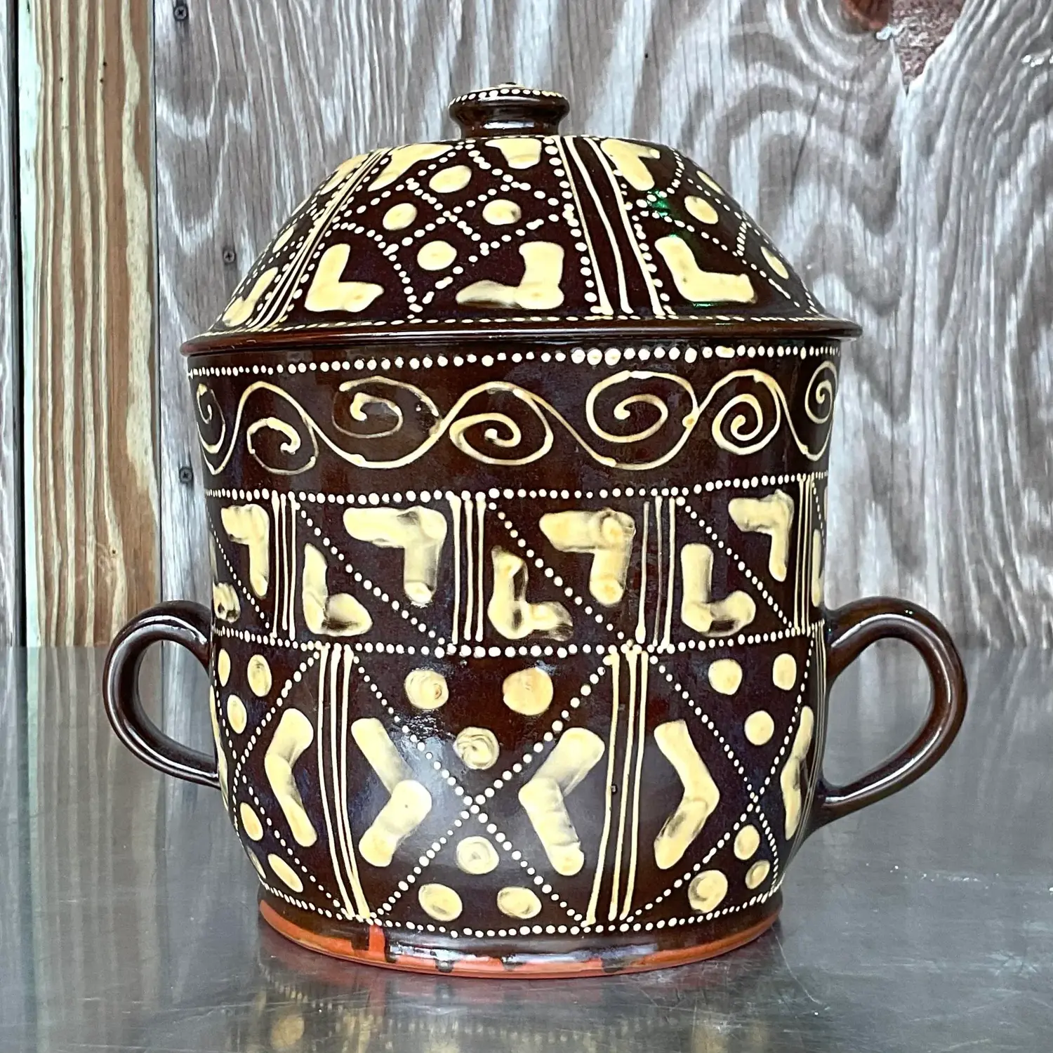 Vintage Boho Hand Painted Ceramic Chocolate Pot - Side view