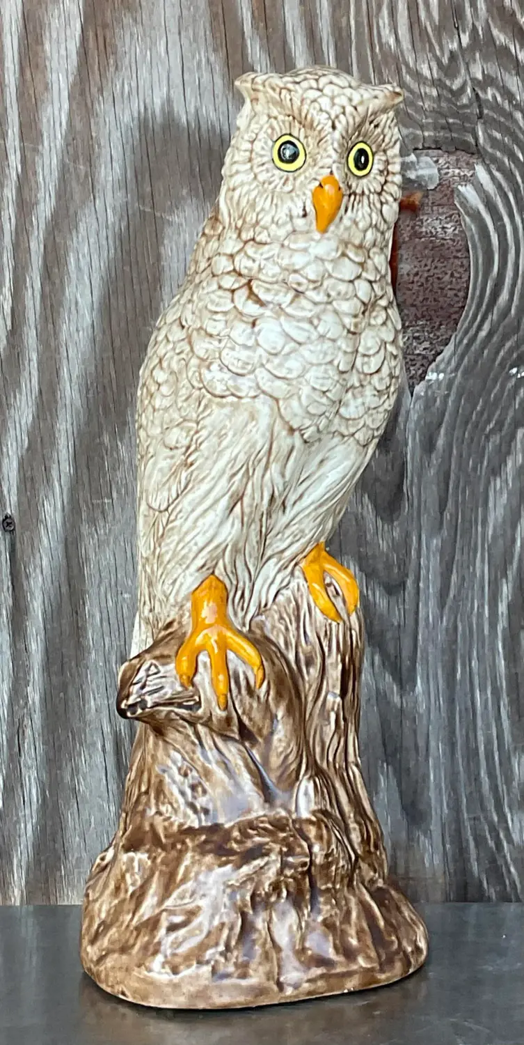 Vintage Boho Hand Painted Ceramic Owl - Back view