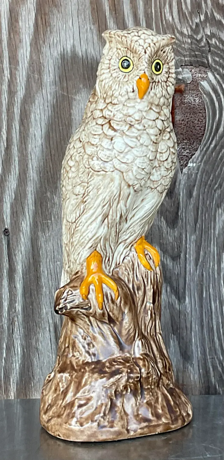 Vintage Boho Hand Painted Ceramic Owl - Top view
