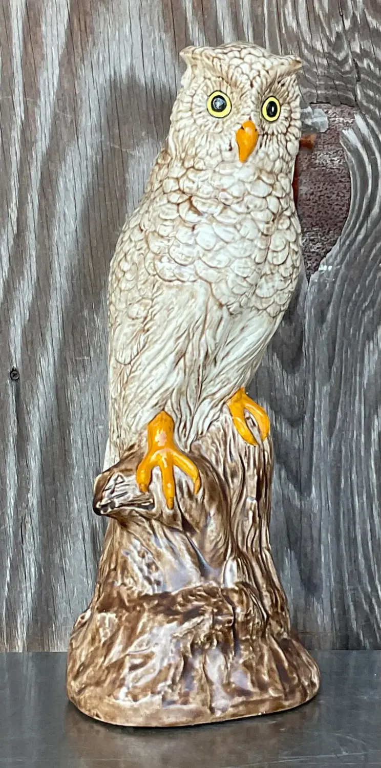 Vintage Boho Hand Painted Ceramic Owl - Detail view