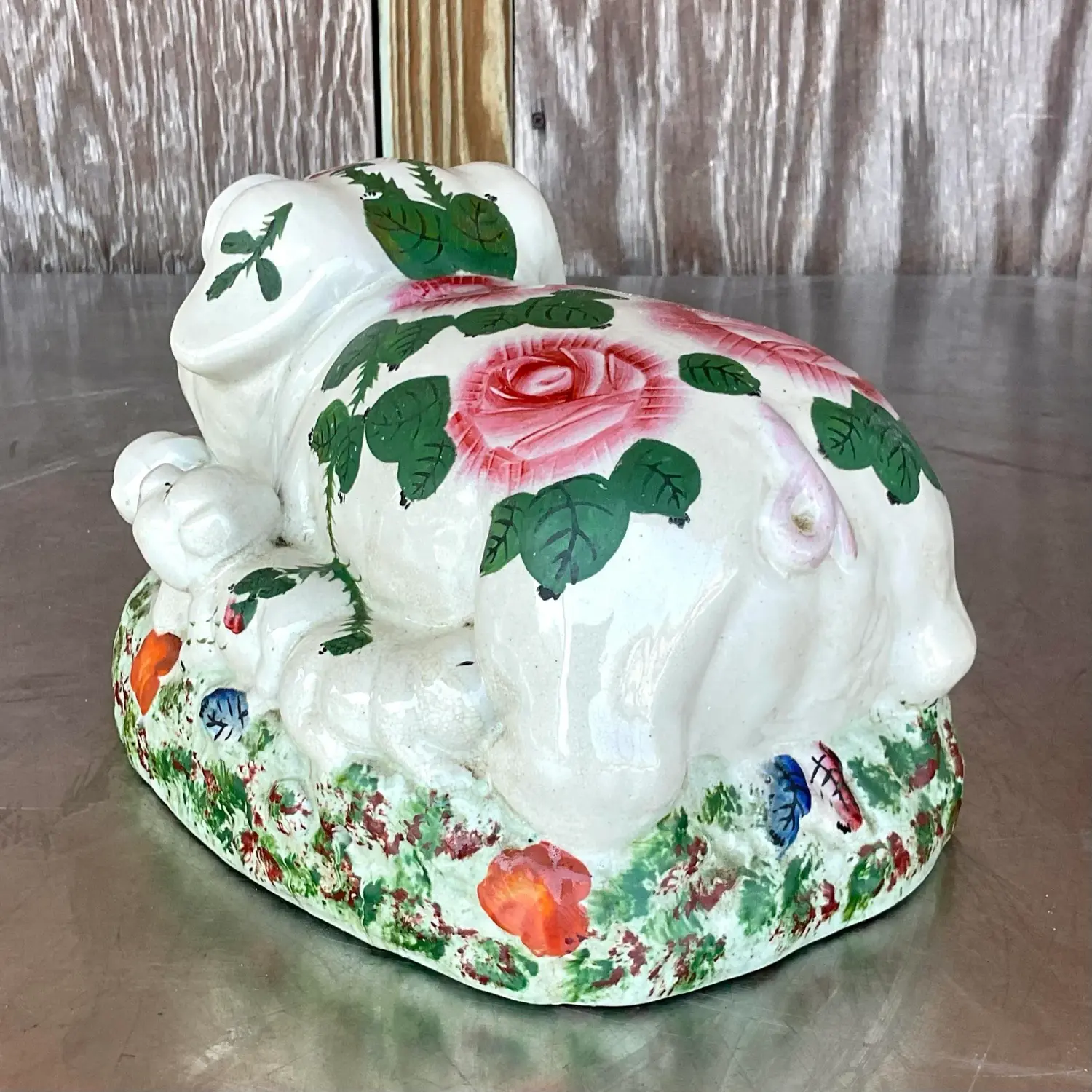 Vintage Boho Hand Painted Ceramic Pig Family - Back view