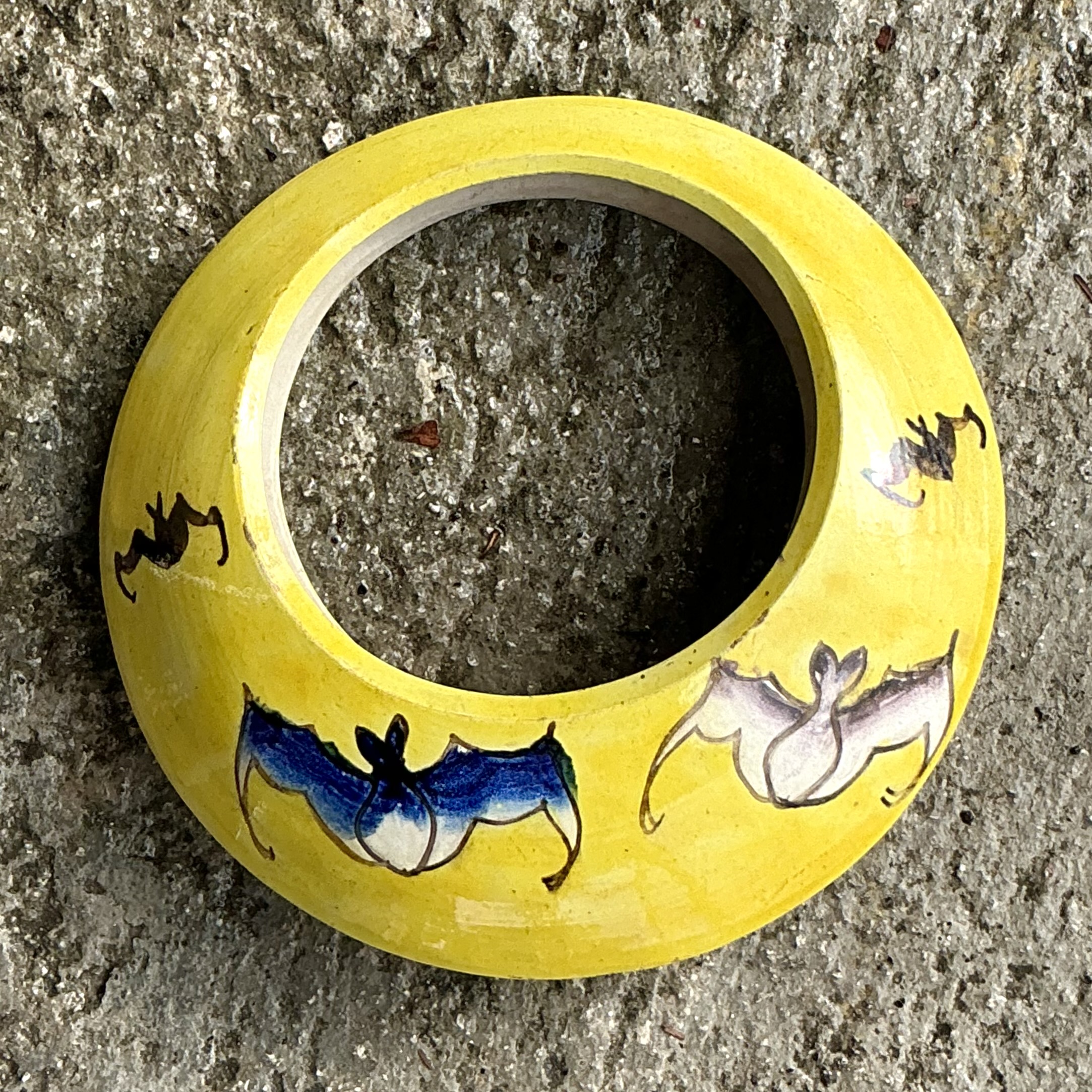 Vintage Boho Hand Painted Ceramic Wall Pocket - Side view