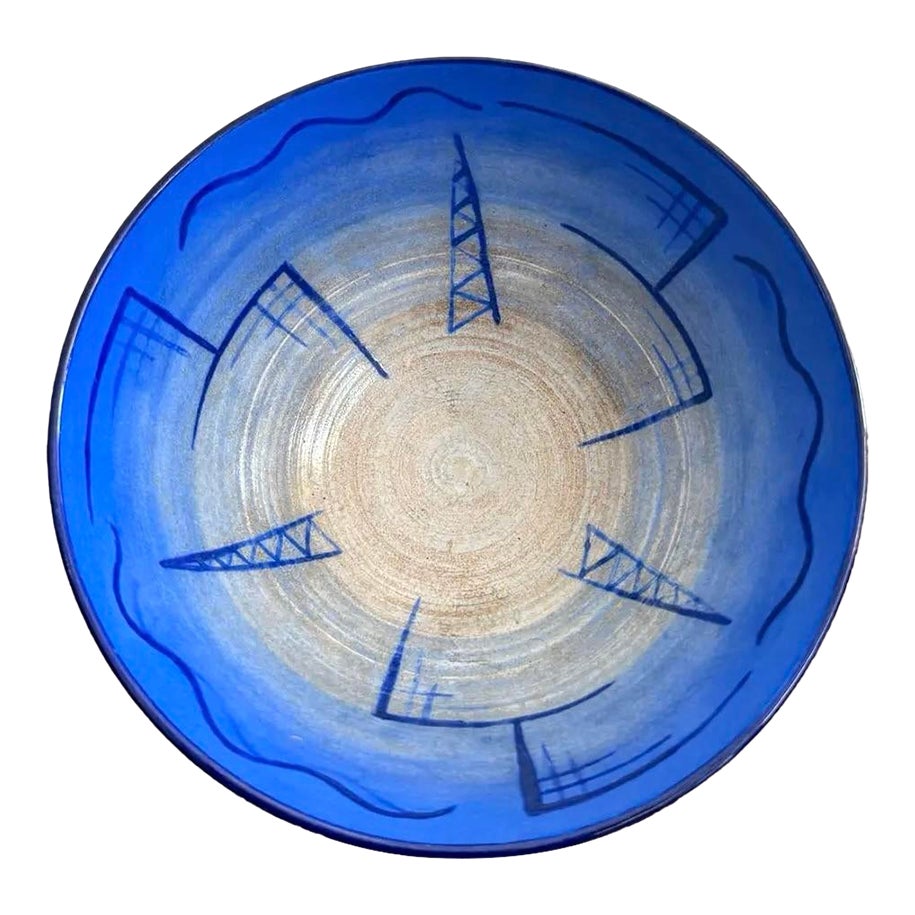 Vintage Boho Hand-Painted Cobalt Blue Bowl - Detail view