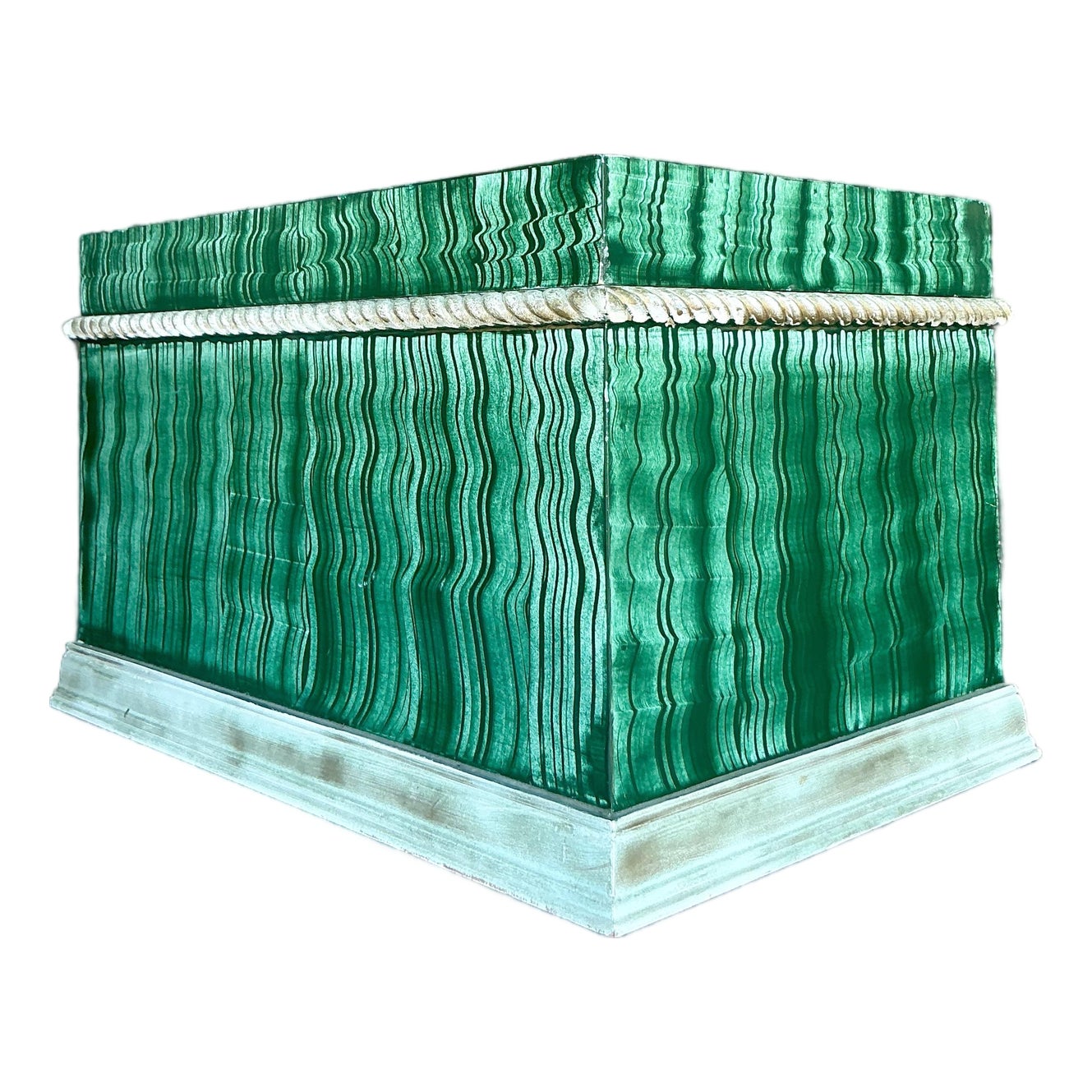 Vintage Boho Hand Painted Faux Malachite Box - Detail view