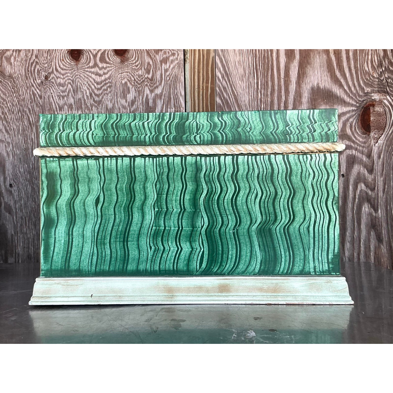 Vintage Boho Hand Painted Faux Malachite Box - Top view