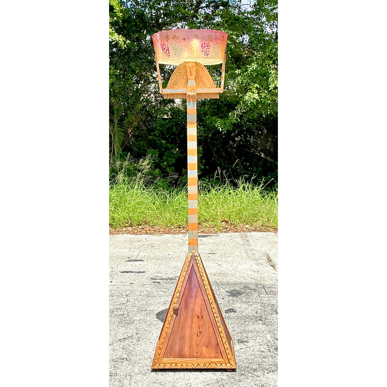 Vintage Boho Hand Painted Female Floor Lamp - Back view