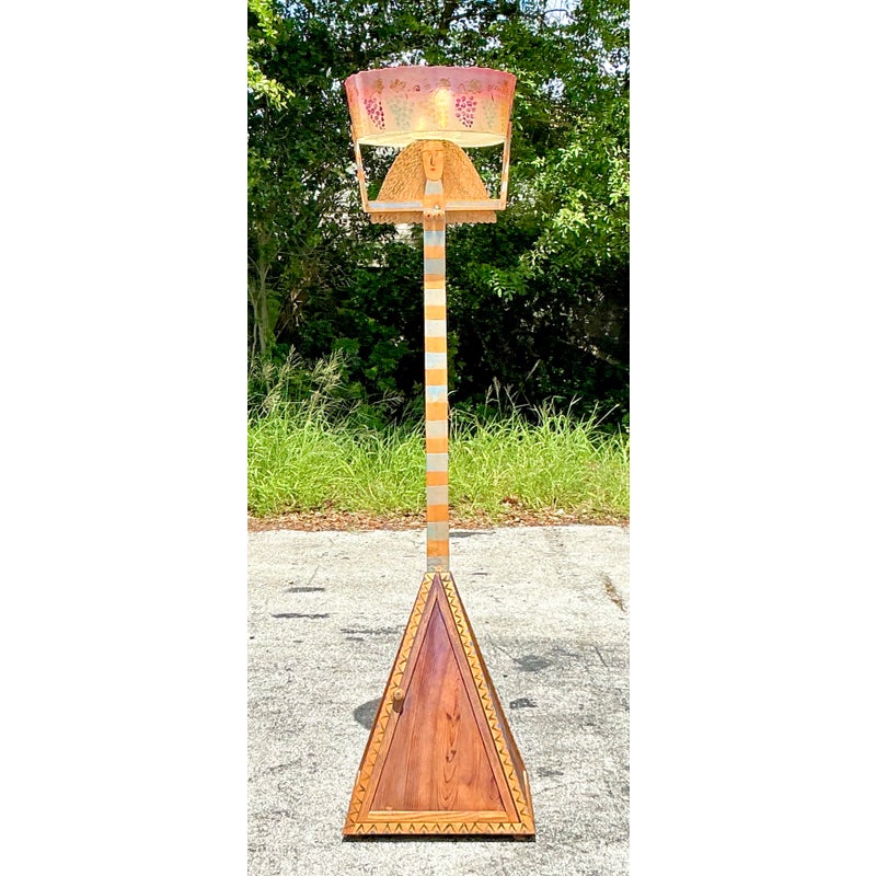 Vintage Boho Hand Painted Female Floor Lamp - Top view