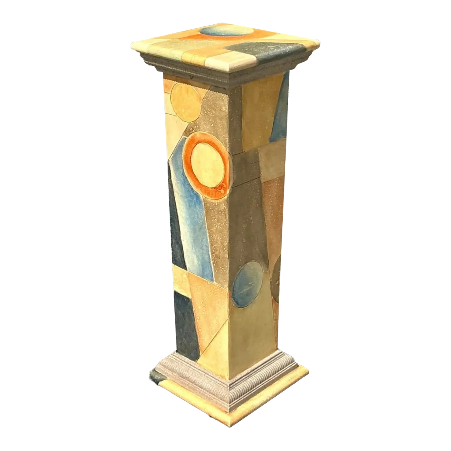 Vintage Boho Hand Painted Geometric Pedestal - Detail view