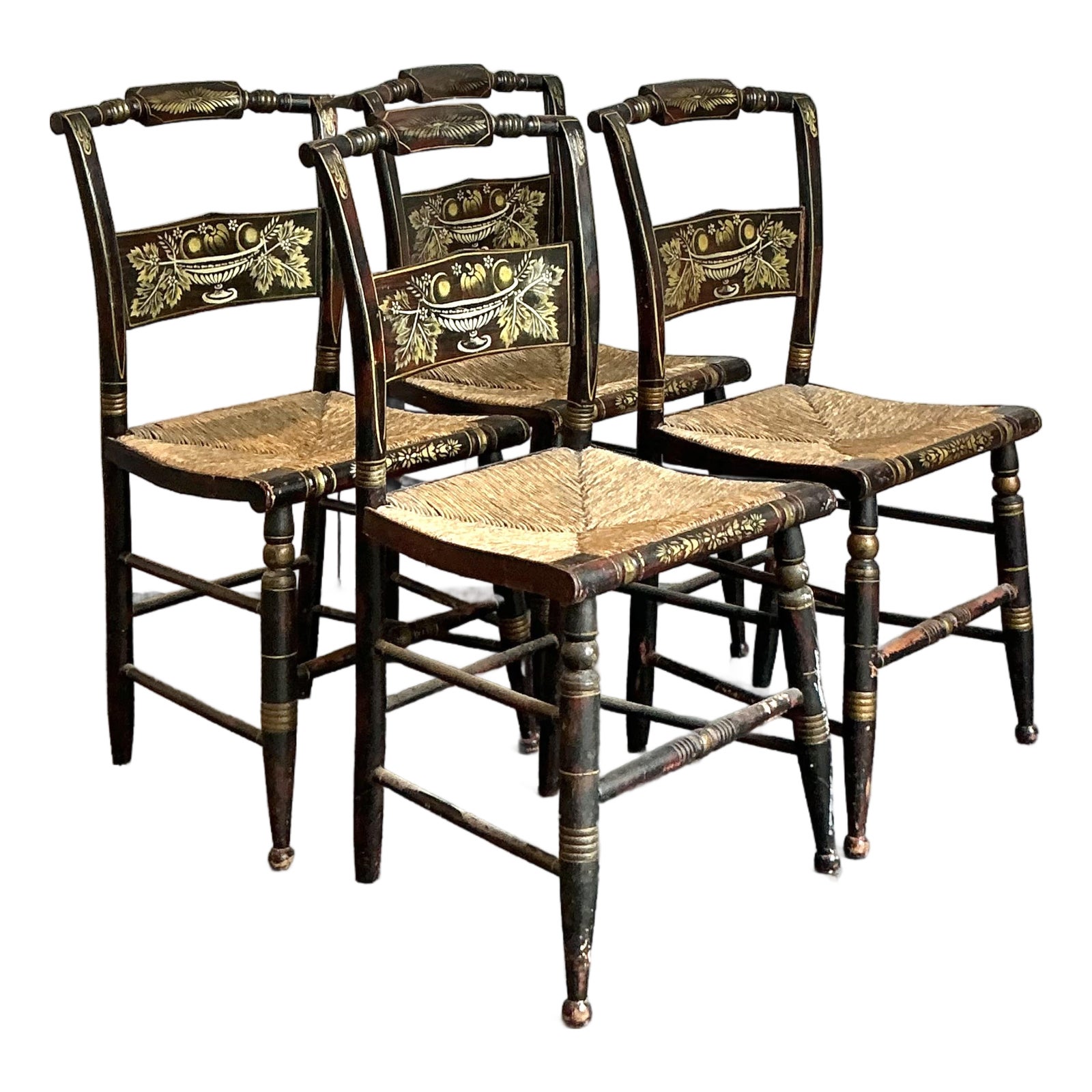 Vintage Boho Hand Painted Hitchcock Chairs - Set of Four - Detail view