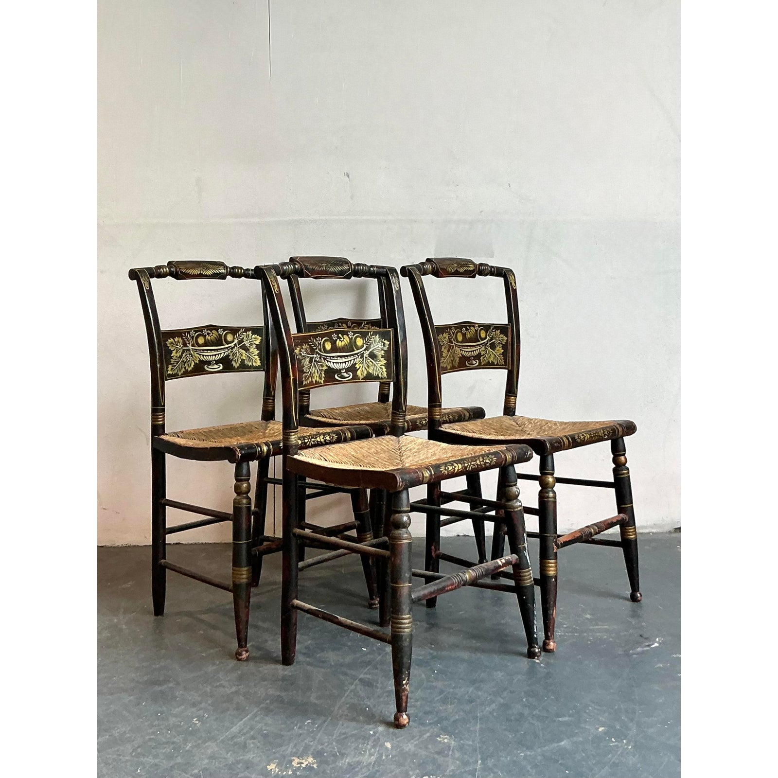 Vintage Boho Hand Painted Hitchcock Chairs - Set of Four - Top view