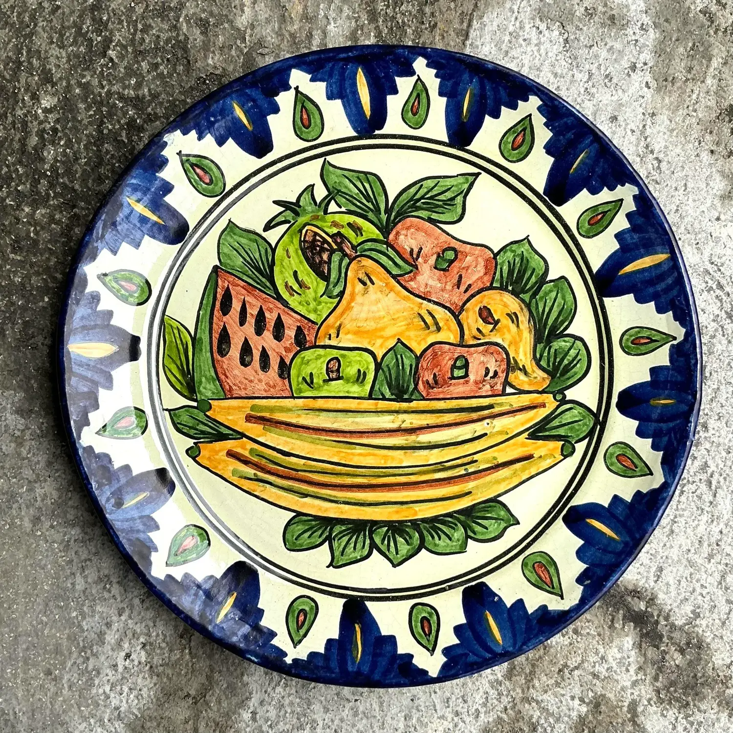 Vintage Boho Hand Painted Mexican Platter - Side view