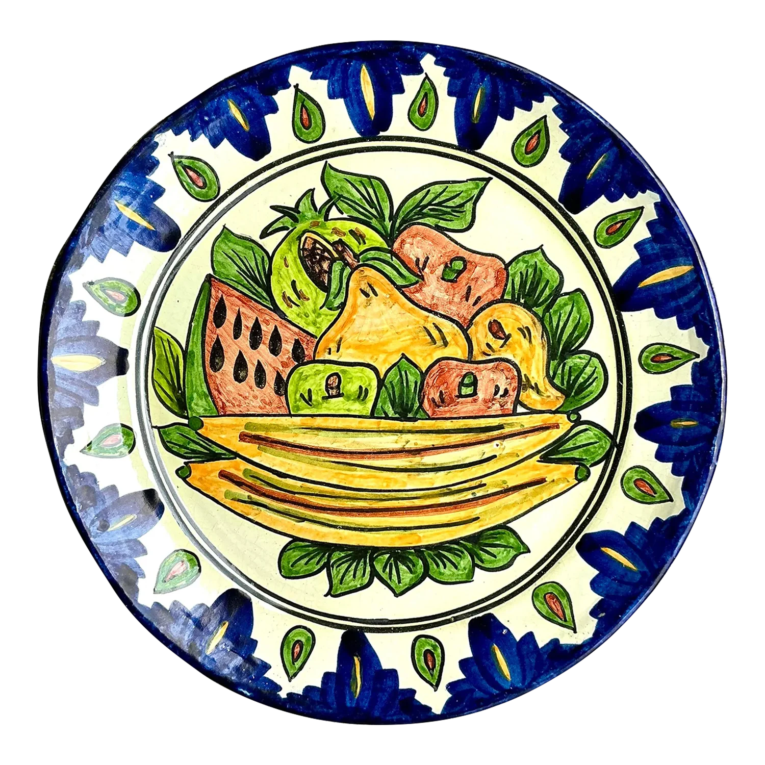 Vintage Boho Hand Painted Mexican Platter - Detail view