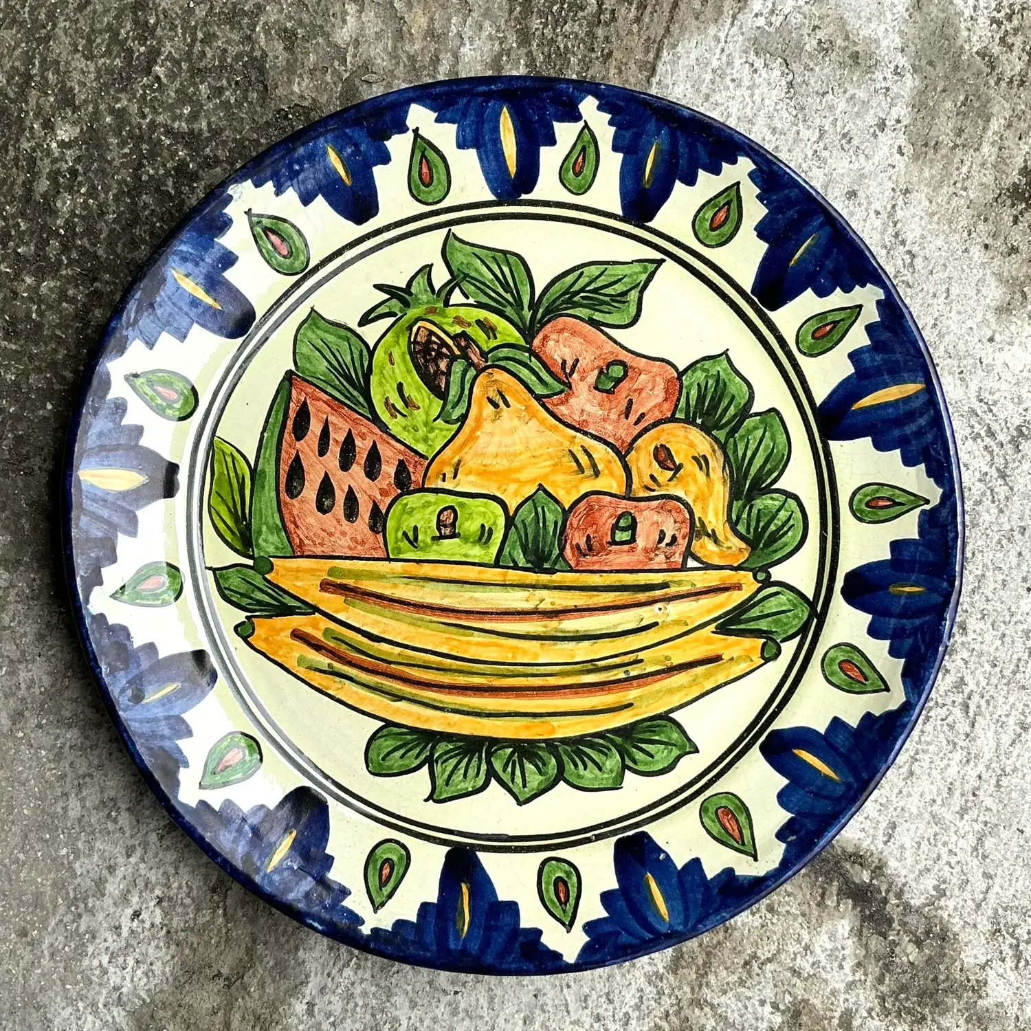 Vintage Boho Hand Painted Mexican Platter - Back view