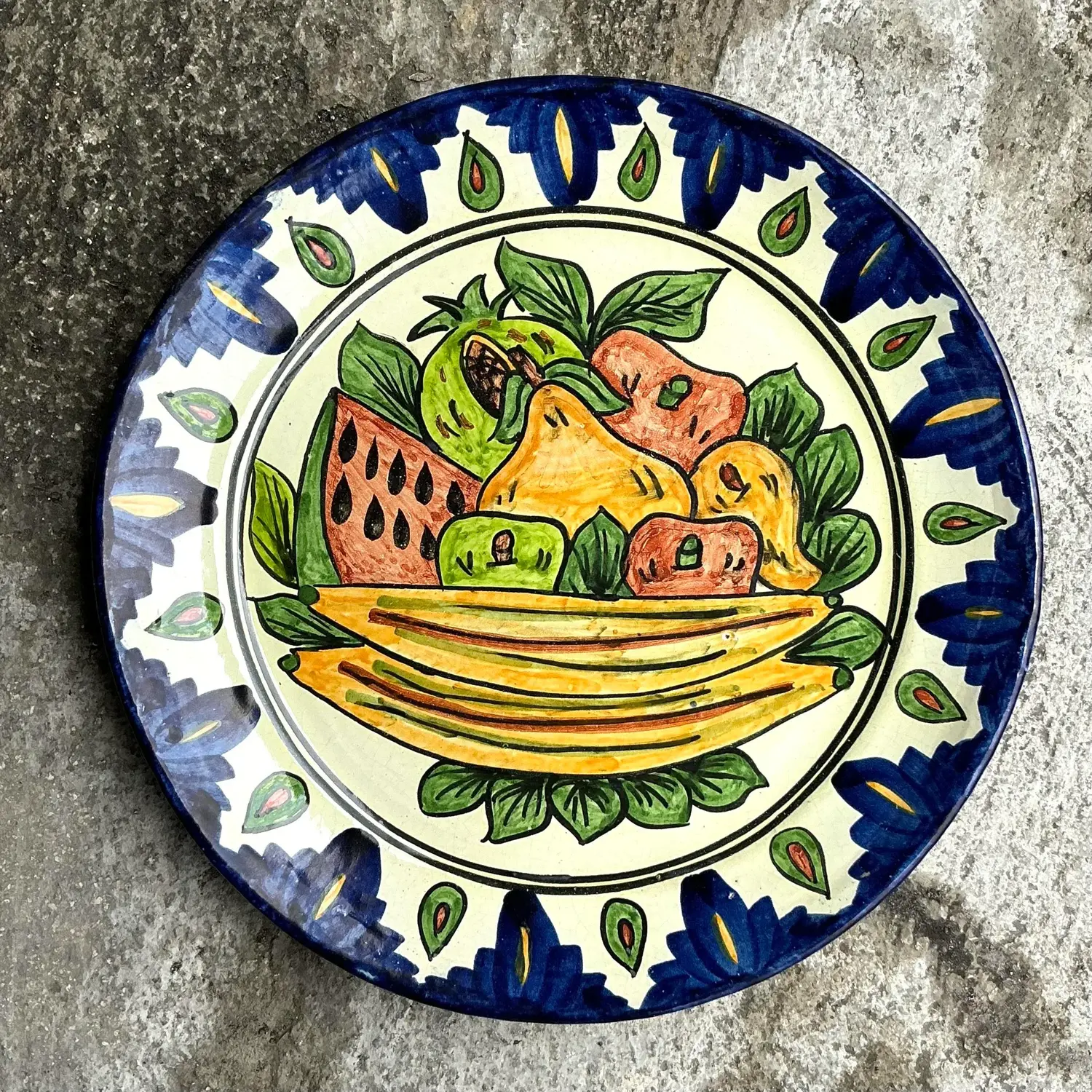Vintage Boho Hand Painted Mexican Platter - Top view