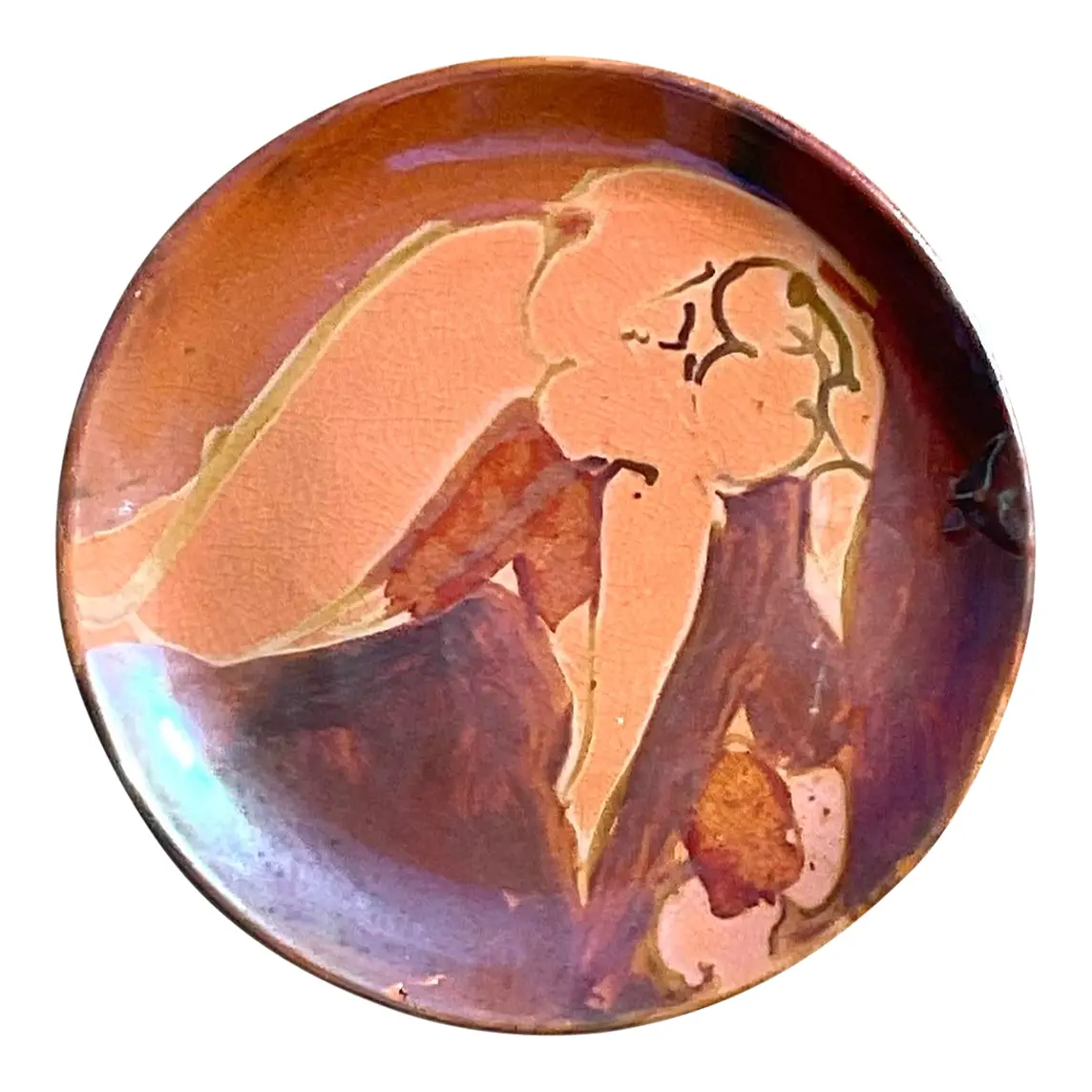 Vintage Boho Hand Painted Nude Studio Pottery Plate