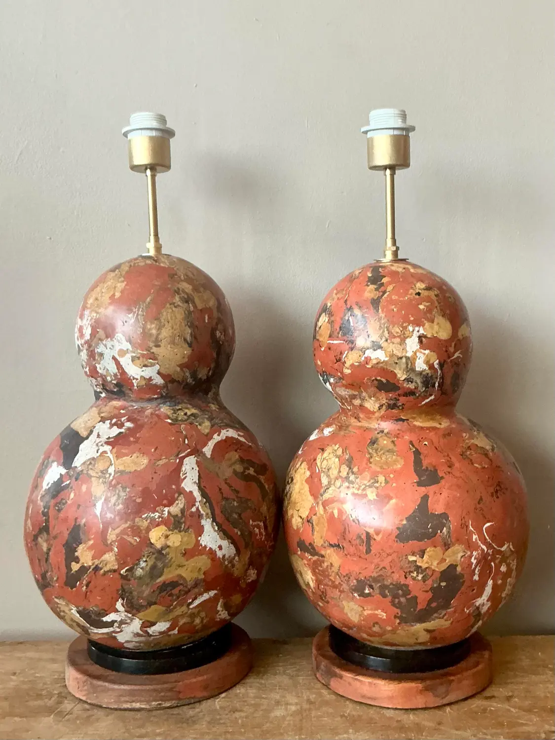 Vintage Boho Hand Painted Scagliola Lamps - A Pair - Top view