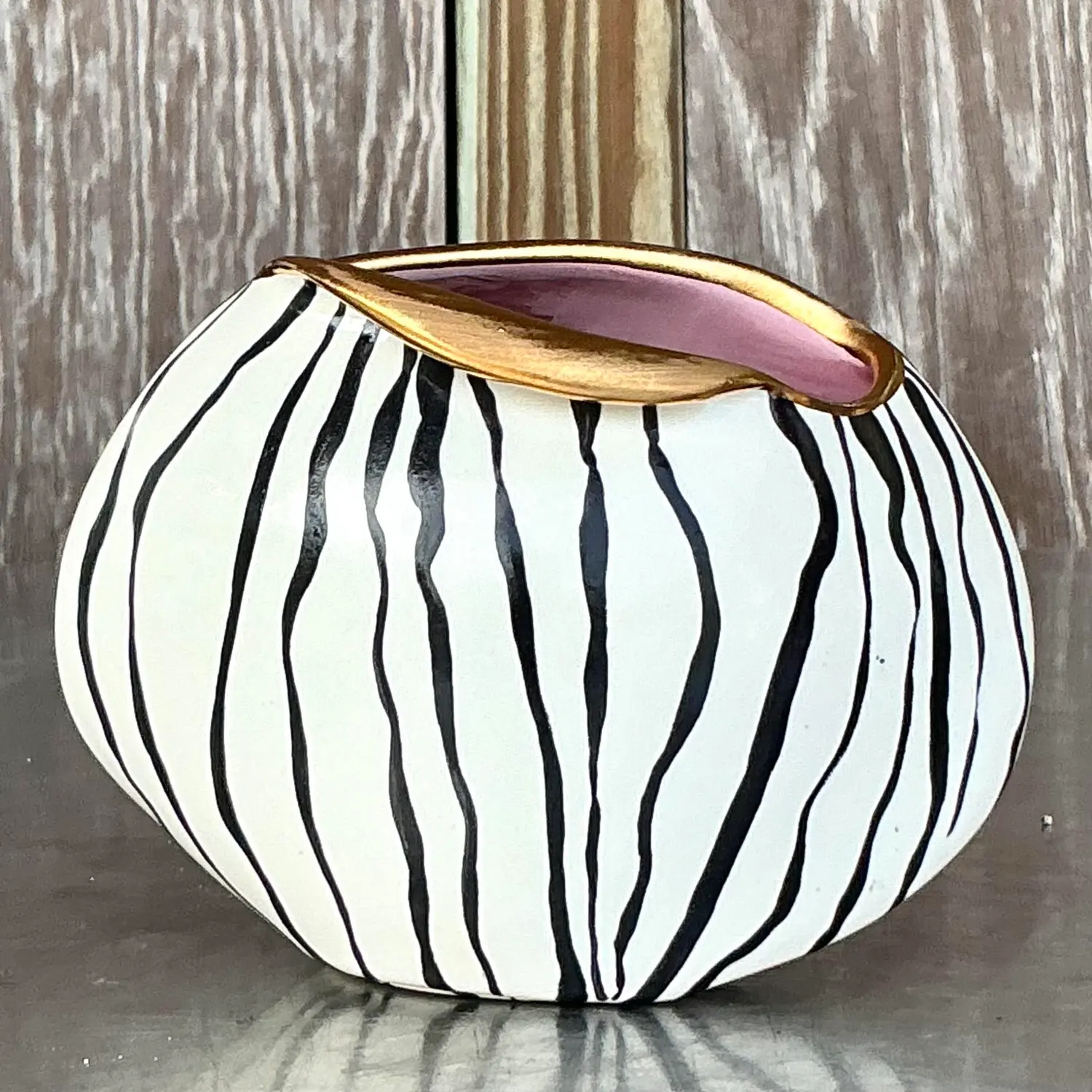 Vintage Boho Hand Painted Stripes Vase - Detail view