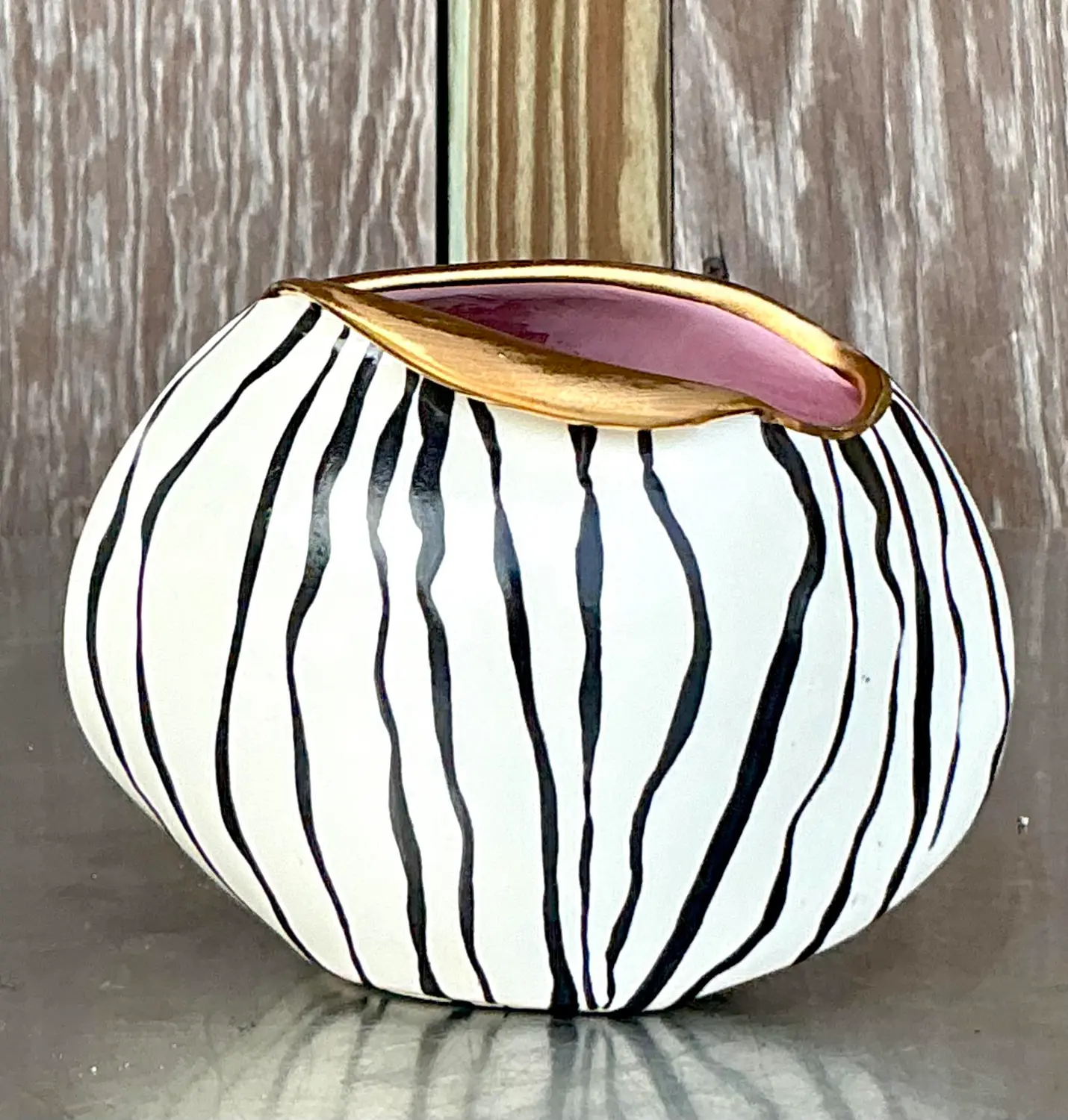 Vintage Boho Hand Painted Stripes Vase - Side view