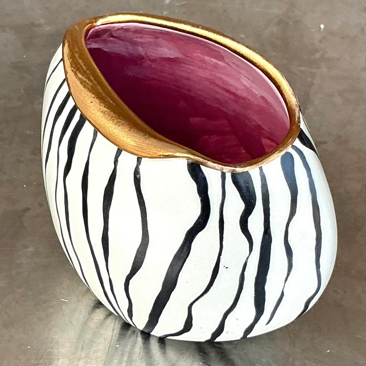 Vintage Boho Hand Painted Stripes Vase - Back view