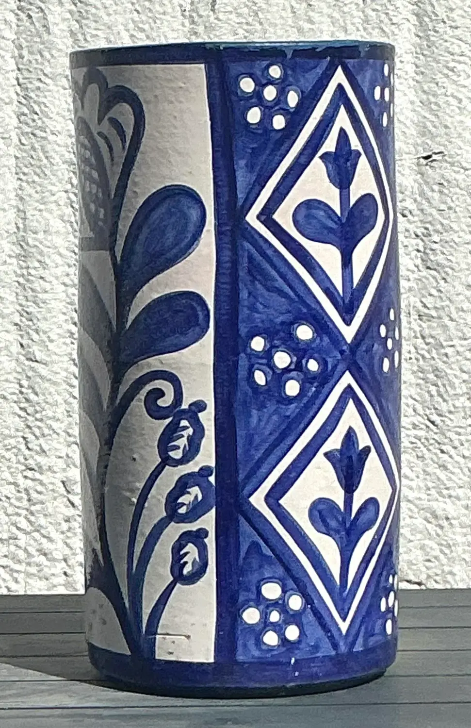 Vintage Boho Hand Painted Umbrella Stand - Top view