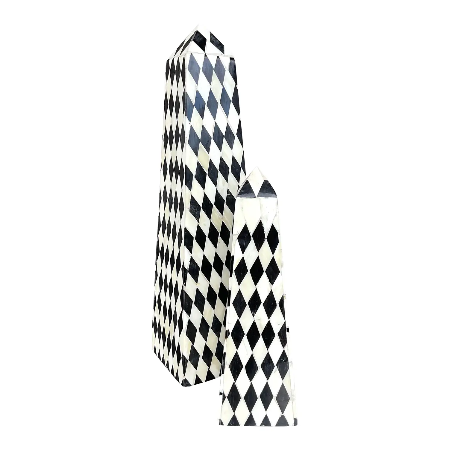 Vintage Boho Harlequin Tessellated Stone Obelisks - Set of Two