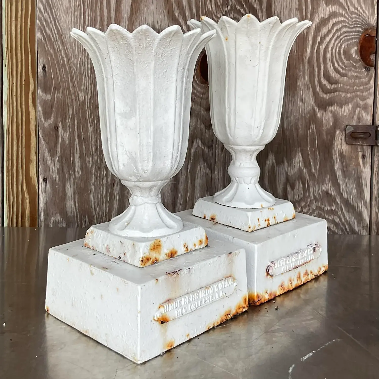 Vintage Boho Henderson Iron Works Petal Urns - Set of Two - Top view