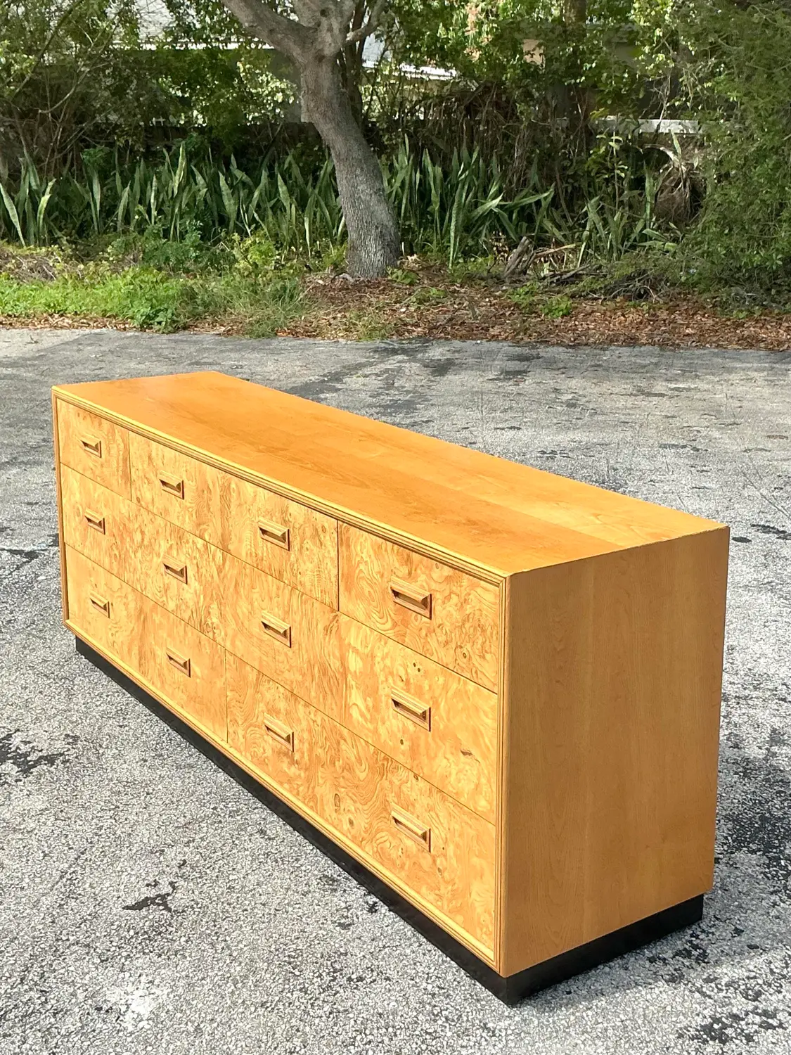 Vintage Boho Henredon Scene Two Burl Wood Dresser - Top view