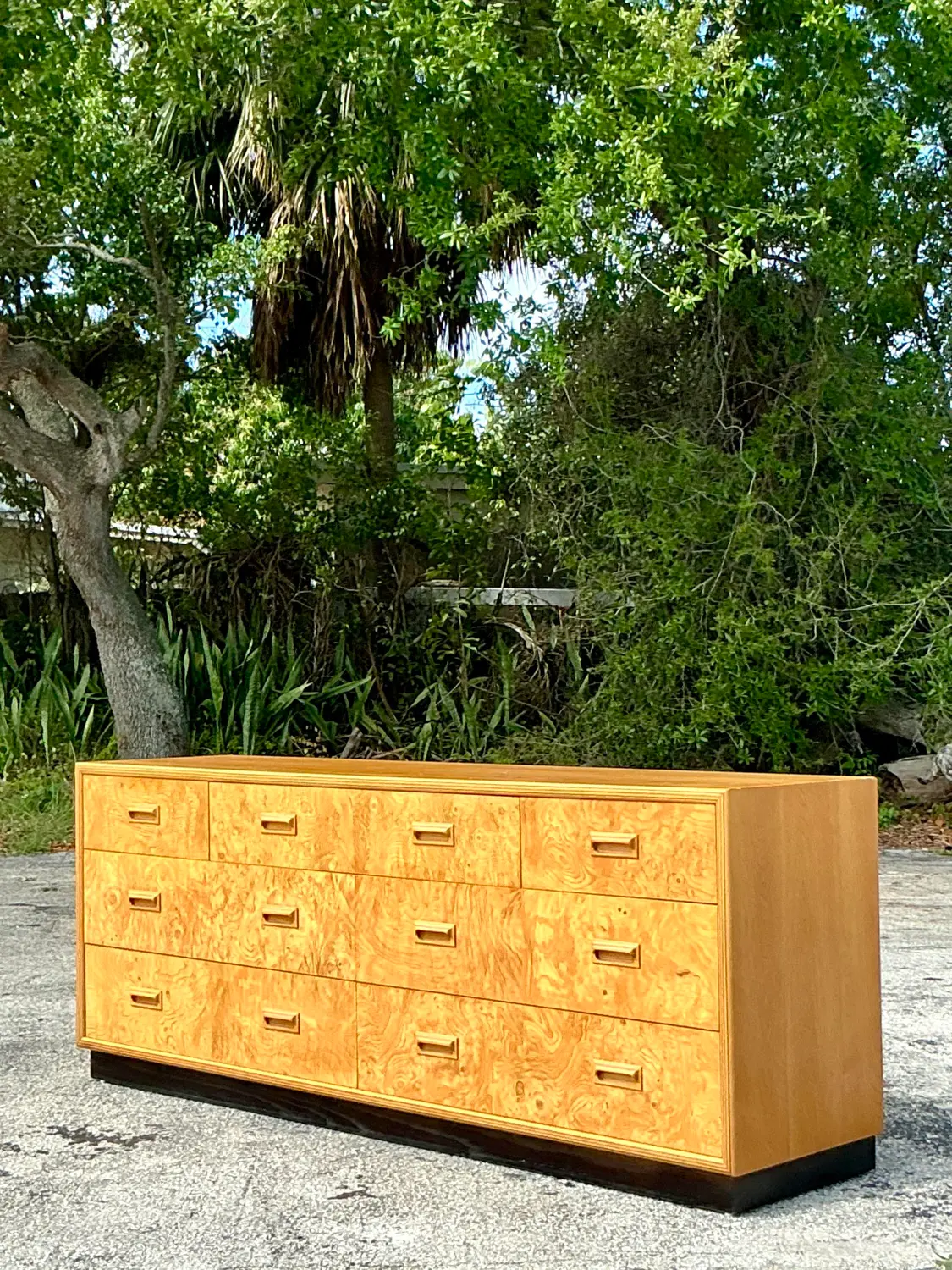 Vintage Boho Henredon Scene Two Burl Wood Dresser - Side view