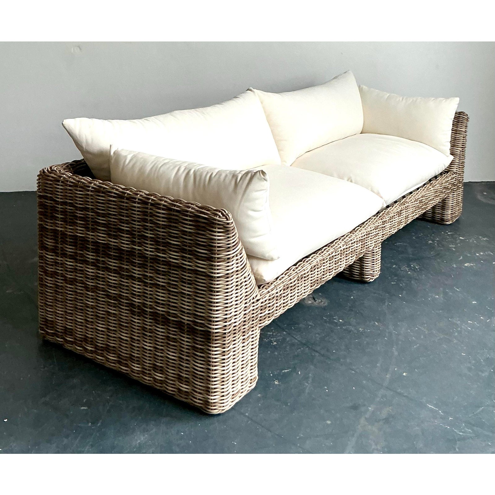 Vintage Boho Holt Woven Resin Rattan Outdoor Sofa - Detail view