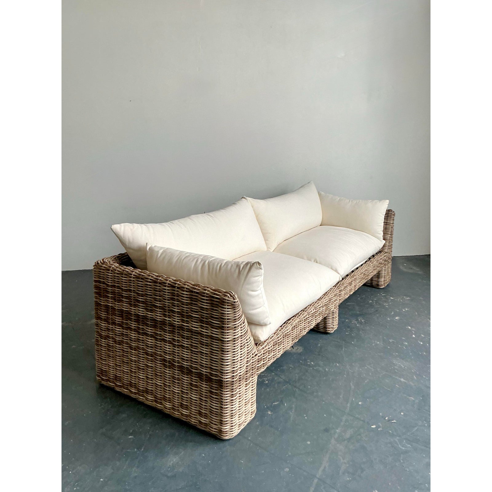 Vintage Boho Holt Woven Resin Rattan Outdoor Sofa - Top view